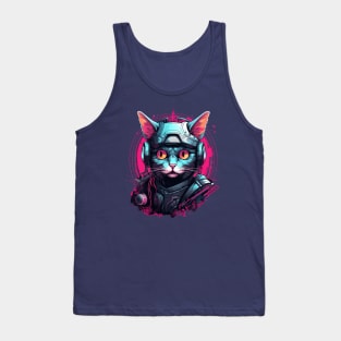 Cyberpunk Cat Cybercat Futuristic Fighter Tank Top